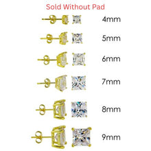Load image into Gallery viewer, Sterling Silver Gold Plated Square Basket Clear CZ Stud Earring