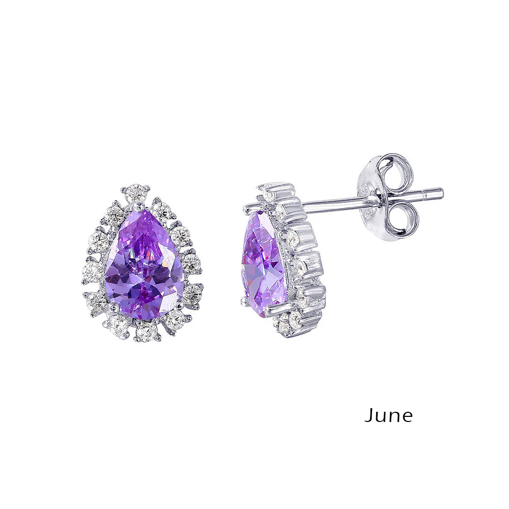 Sterling Silver Rhodium Plated Teardrop Clear CZ Paved Halo Earrings