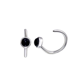 Sterling Silver Rhodium Plated Round Onyx Semi-Hoop Earrings