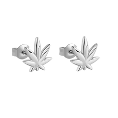 Sterling Silver Rhodium Plated Cannabis Stud Earrings