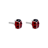 Sterling Silver Rhodium Plated Enamel Red Lady Bug Earrings
