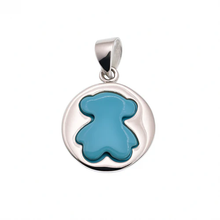 Load image into Gallery viewer, Sterling Silver Rhodium Plated Blue Enamel Teddy Bear Pendant