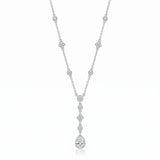 Sterling Silver Rhodium Plated Bezel And Teardrop Dangle Necklace