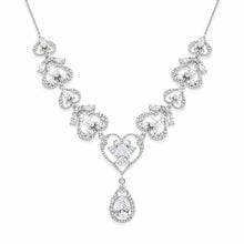 Load image into Gallery viewer, Sterling Silver Rhodium Plated Victorian Hearts Teardrop Clear CZ Bridal Necklace