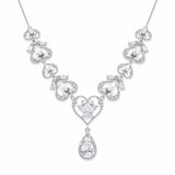 Sterling Silver Rhodium Plated Victorian Hearts Teardrop Clear CZ Bridal Necklace