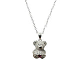 Sterling Silver Rhodium Plated Bear Heart Red and Clear CZ Pendant Necklace
