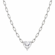Load image into Gallery viewer, Sterling Silver Rhodium Plated Clear CZ Heart Paper Link Chain Necklace