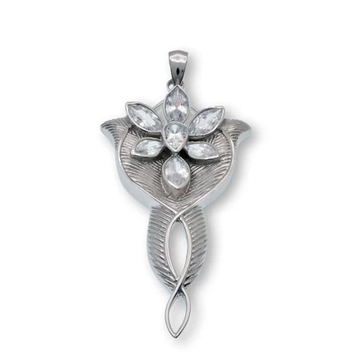 Sterling Silver Rhodium Plated Evenstar Marquise Clear CZ Pendant