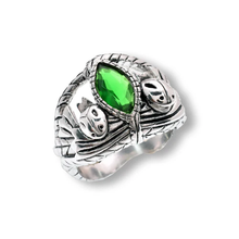 Load image into Gallery viewer, Sterling Silver Rhodium Plated Mystical Green Marquise CZ Intricate Leaf Detailed Ring