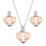 Sterling Silver Rhodium Plated Heart Champaign CZ Set