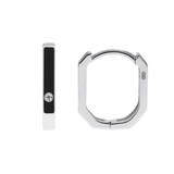 Sterling Silver Rhodium Plated Geometric Rectangular Hoop Earrings