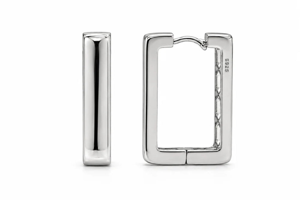 Sterling Silver Rhodium Plated Square Hoop Earrings