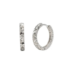 Load image into Gallery viewer, Sterling Silver Rhodium Plated Diamond Cut Hoop Earrings