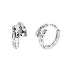 Load image into Gallery viewer, Sterling Silver Rhodium Plated Diamond Cut Geometric Hoop Earrings