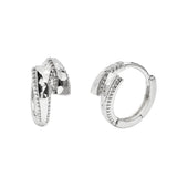 Sterling Silver Rhodium Plated Diamond Cut Geometric Hoop Earrings