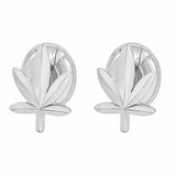 Sterling Silver Rhodium Plated Diamond Cut Cannabis Stud Earrings