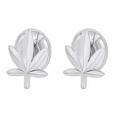 Sterling Silver Rhodium Plated Diamond Cut Cannabis Stud Earrings