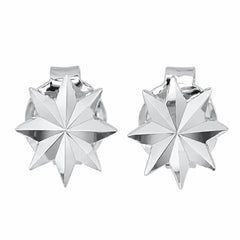 Sterling Silver Rhodium Plated Diamond Cut Starburst Stud Earrings