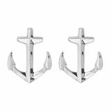 Sterling Silver Rhodium Plated Diamond Cut Anchor Stud Earrings