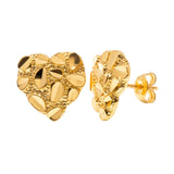 Sterling Silver Gold Plated Medium Nugget Heart Stud Earrings