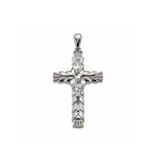 Load image into Gallery viewer, Sterling Silver Rhodium Plated Diamond Cut Small Ornate Faceted Cross Pendant