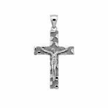 Load image into Gallery viewer, Sterling Silver Rhodium Plated Diamond Cut Jesus Crucifix Cross Pendant