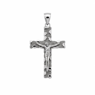Sterling Silver Rhodium Plated Diamond Cut Jesus Crucifix Cross Pendant