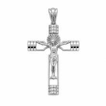 Load image into Gallery viewer, Sterling Silver Rhodium Plated Sacred Heart Diamond Cut Crucifix Cross Pendant