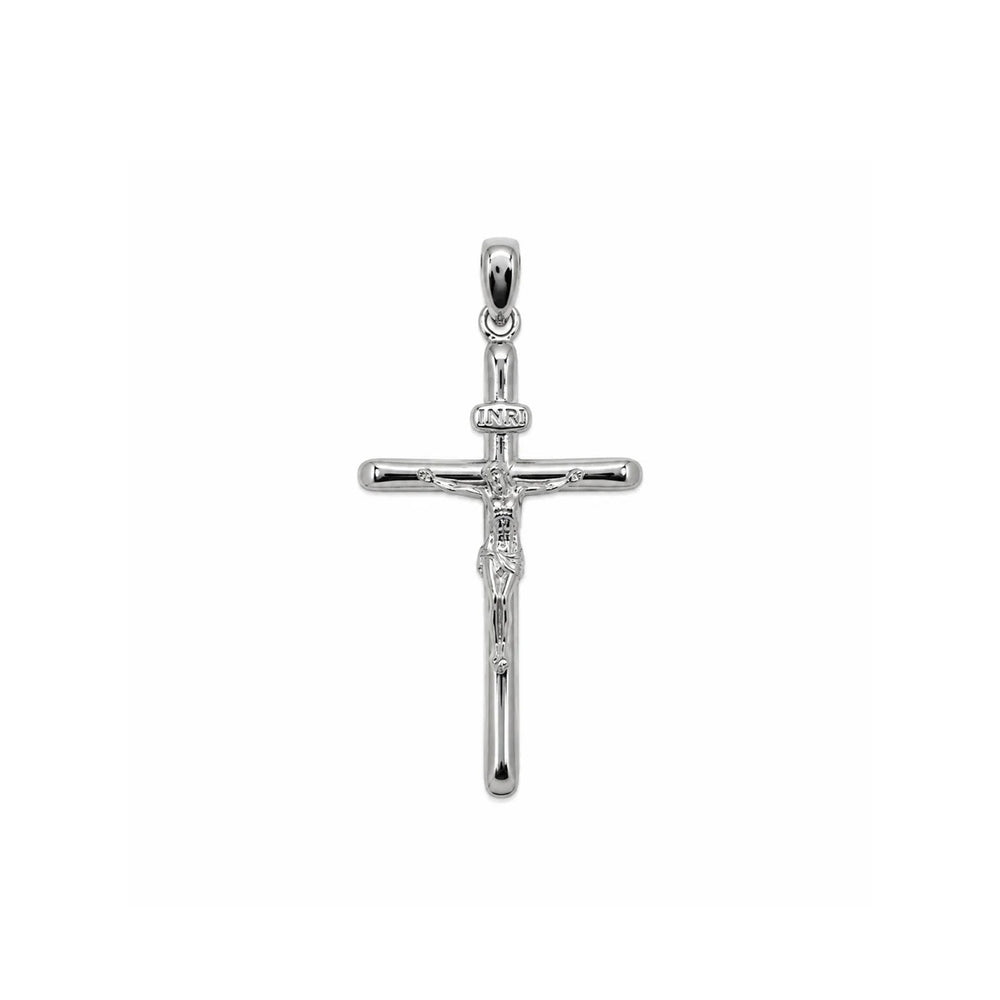 Sterling Silver Rhodium Plated Classic Jesus Crucifix Cross Pendant