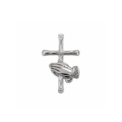 Sterling Silver Rhodium Plated Praying Hands Cross Pendant