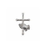 Sterling Silver Rhodium Plated Praying Hands Cross Pendant