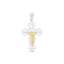 Load image into Gallery viewer, Sterling Silver Two Tone Plated Diamond Cut Matte Crucifix Pendant