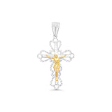 Sterling Silver Two Tone Plated Diamond Cut Matte Crucifix Pendant