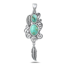 Load image into Gallery viewer, Sterling Silver Ornate Feather Turquois Pendant, Face Height 38.4mm