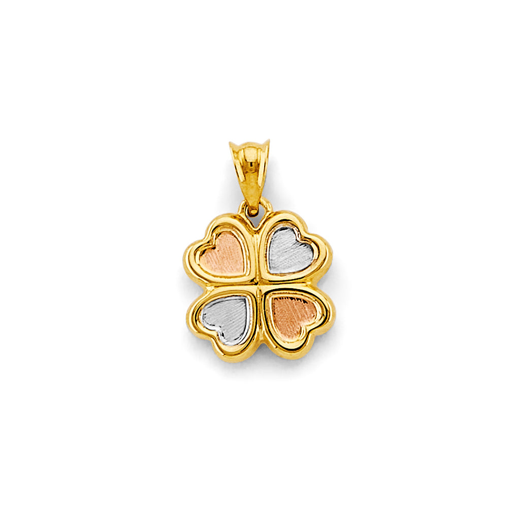 14K Yellow Gold Tri Color Heart Clover Pendant