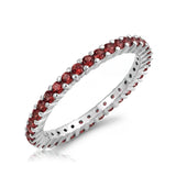 Sterling Silver Stackable Ring with Garnet CZ on Half-Bezel Setting with Rhodium Finish, Band Width 2MM