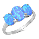 Sterling Silver Oval Three Stone Blue Opal Ring, Size 8