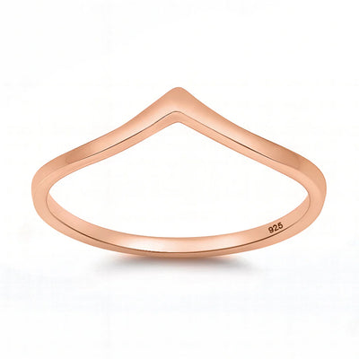 Sterling Silver Rose Gold Plated Chevron Design Band Ring with Face Height of 5MM