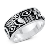Sterling Silver Oxidized Lucky Charm Ring, Face Height 14mm