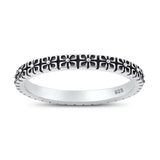 Sterling Silver Oxidized And Polished 2.2mm Flower Band Ring