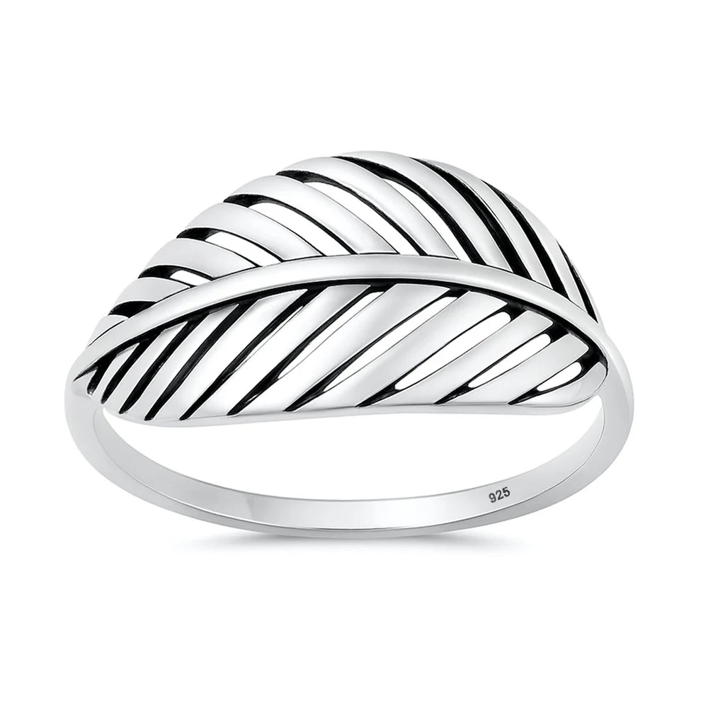 Sterling Silver Oxidized And Polished 12.8mm Leaf Ring