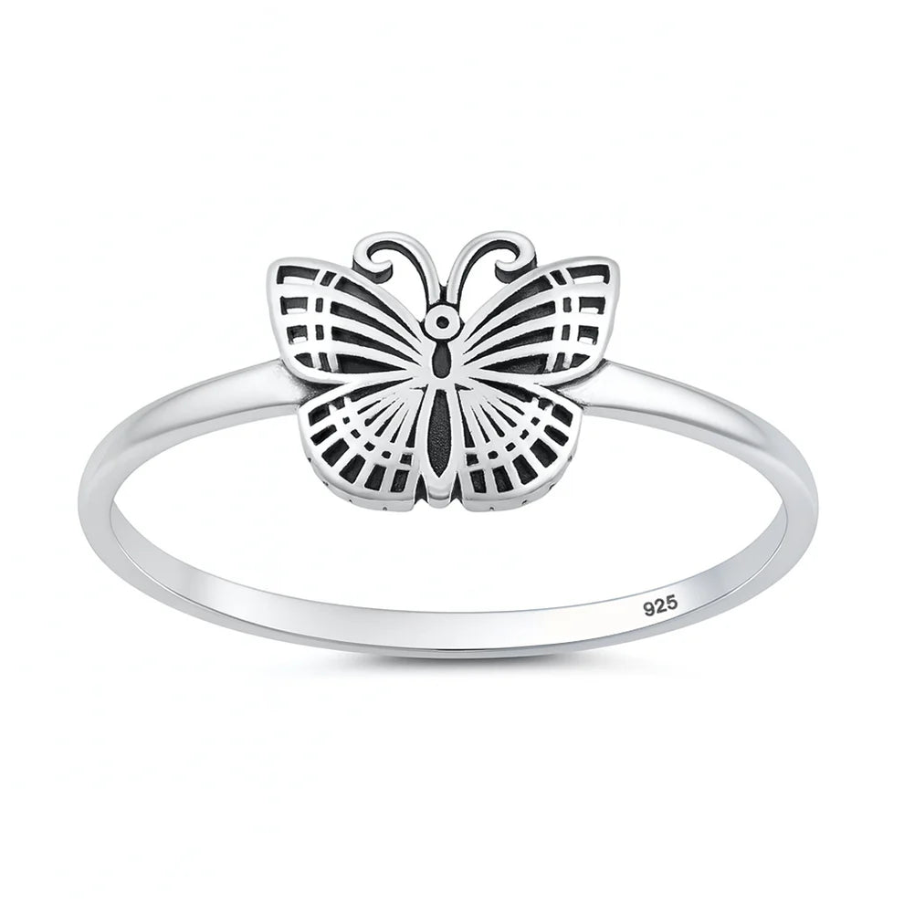 Sterling Silver Oxidized And Polished 8mm Butterfly Ring