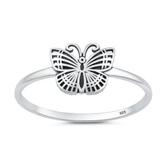 Sterling Silver Oxidized And Polished 8mm Butterfly Ring