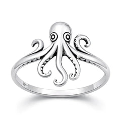 Sterling Silver Oxidized And Polished 9.5mm Octopus Ring