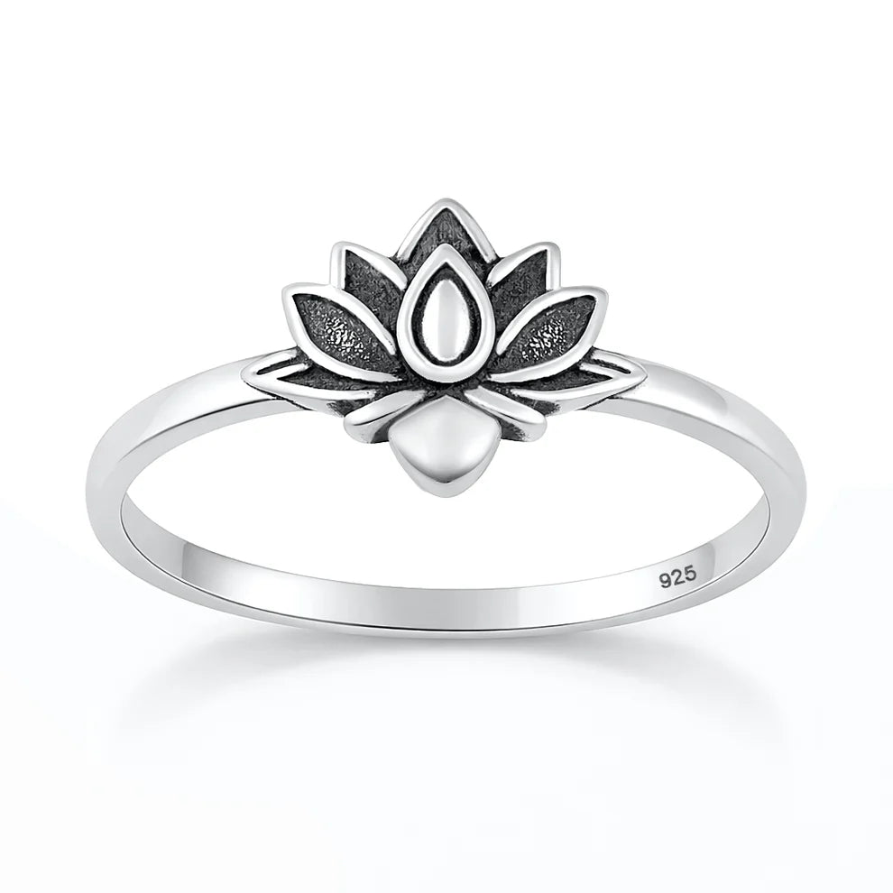 Sterling Silver Oxidized And Polished 9.5mm Lotus Ring