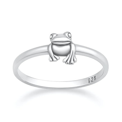 Sterling Silver Oxidized And Polished Hanging Frog Ring