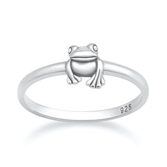 Sterling Silver Oxidized And Polished Hanging Frog Ring