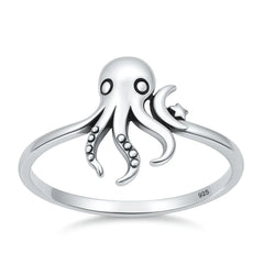 Sterling Silver Oxidized And Polished 14.4mm Octopus Ring
