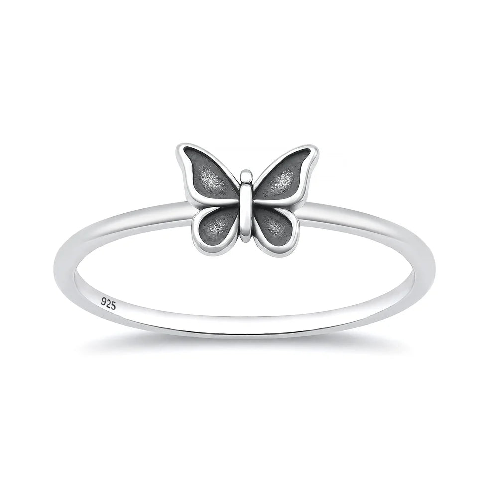 Sterling Silver Oxidized And Polished 6.6mm Butterfly Ring