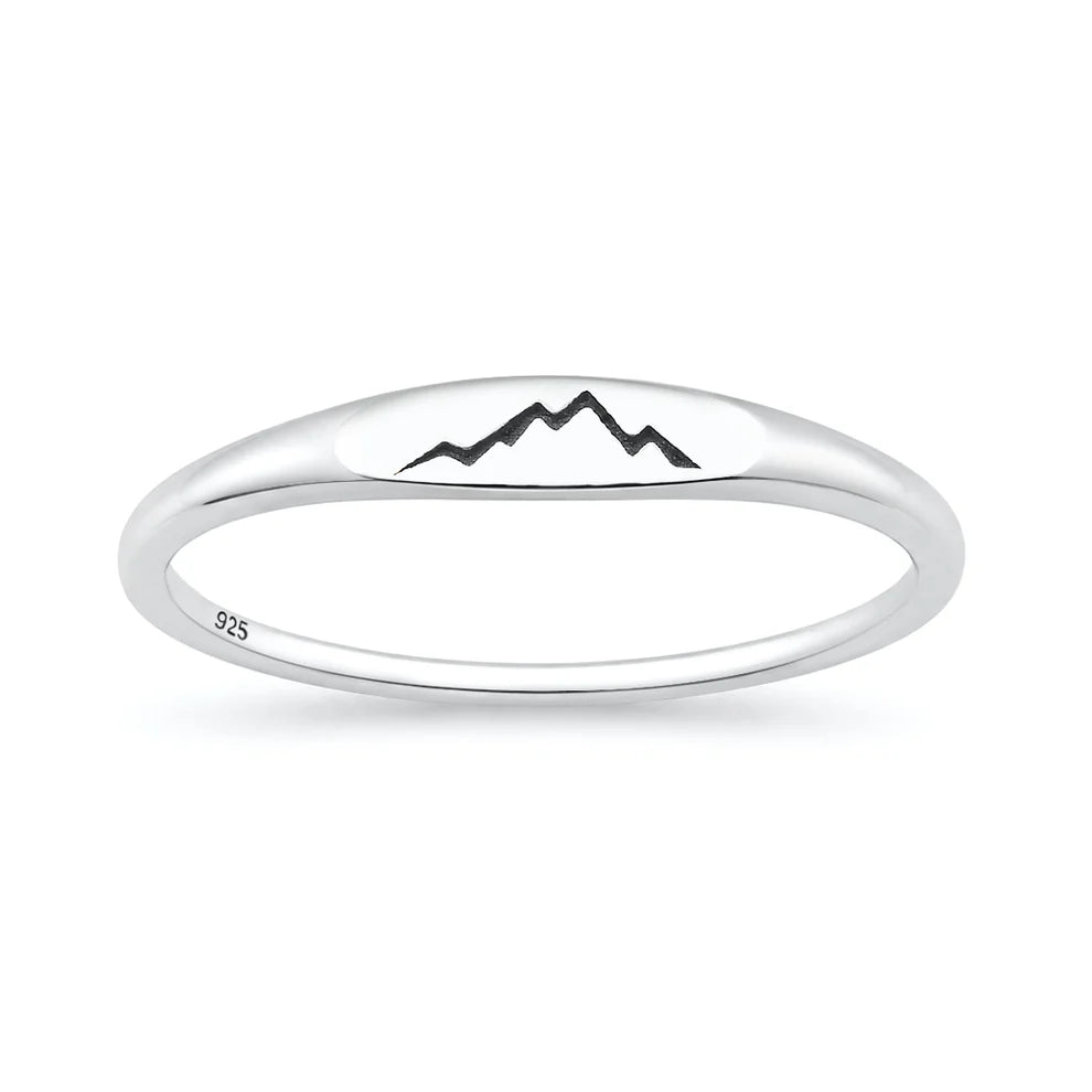 Sterling Silver Oxidized And Polished Signet Mountains Ring